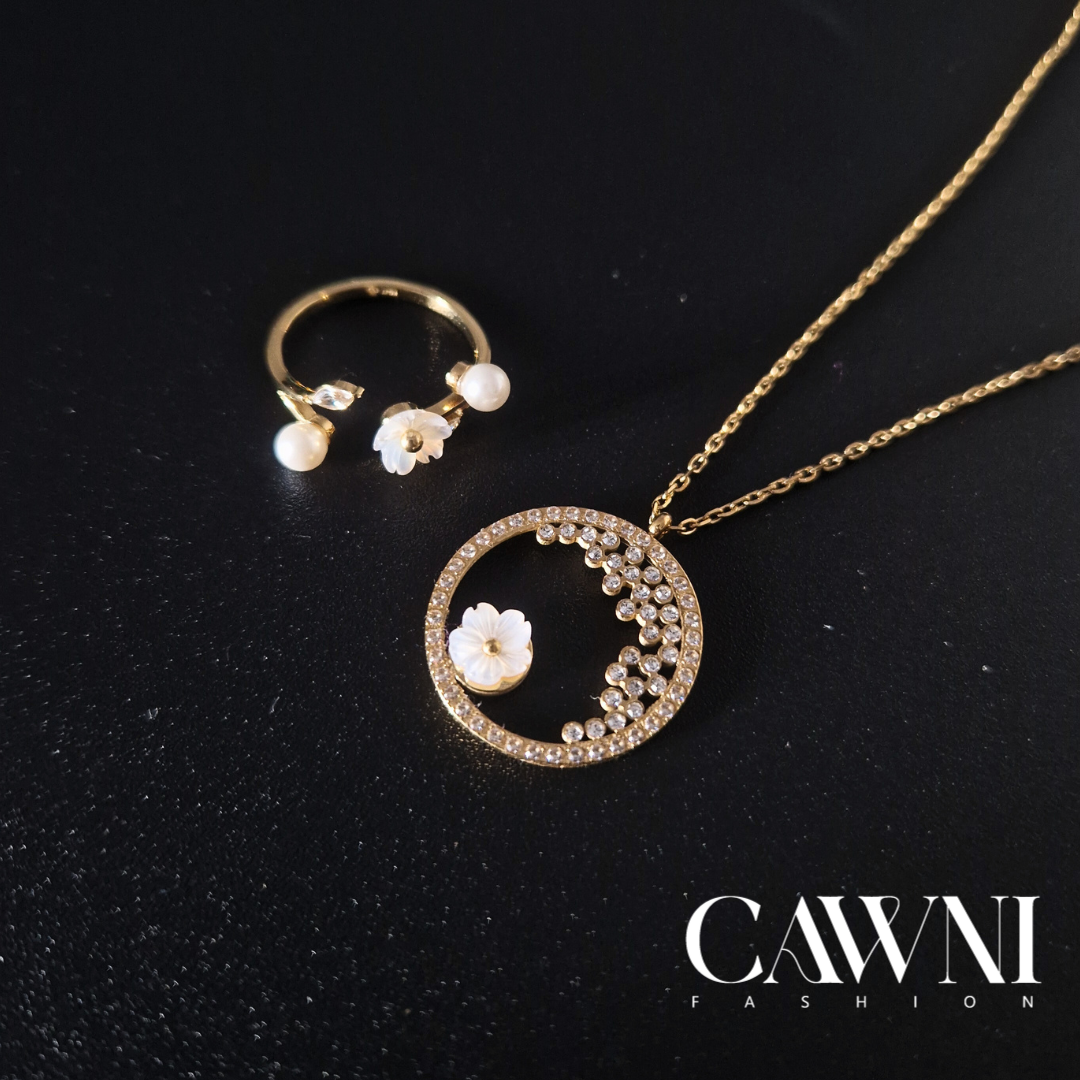 ens flower collier + bague ajustable