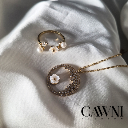 ens flower collier + bague ajustable