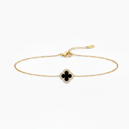 Gourmette 4 Leaf black Clover (gold)