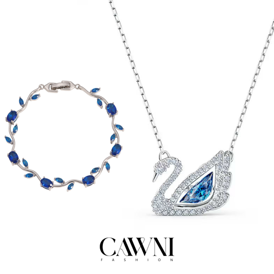 Ensemble Swan necklace blue X tulip bracelet blue